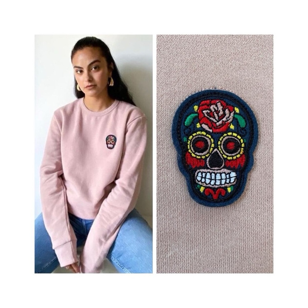 Suspicious Antwerp Sugar Skull Sweatshirt (Sz XS) Dusty Rose Pink Crewneck